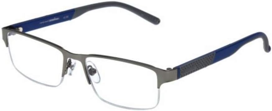 FosterGrant Ironman IronFlex IM1001 Men's Reading Glasses Semi Rimless Gun (Blue, 1.75)