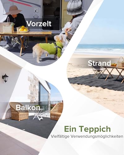 FoundGo Vorzeltteppich mit Ösen [280g/m² HDPE] Camping Teppich Outdoor Vorzeltboden inkl. Tragetasche 8 Stahlnägel & Wäscheleine Anthrazit – Ansicht 5