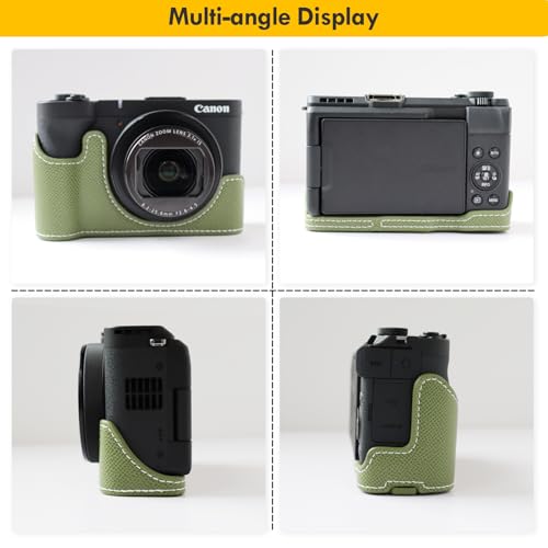 Funda PU para Canon PowerShot V1, medio estuche verde miniatura 3