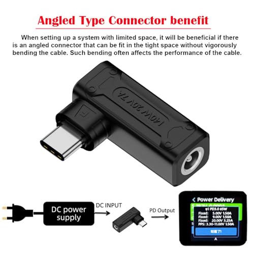Adaptador 140W DC Jack 5.5x2.5mm a USB-C ángulo 90° miniatura 7