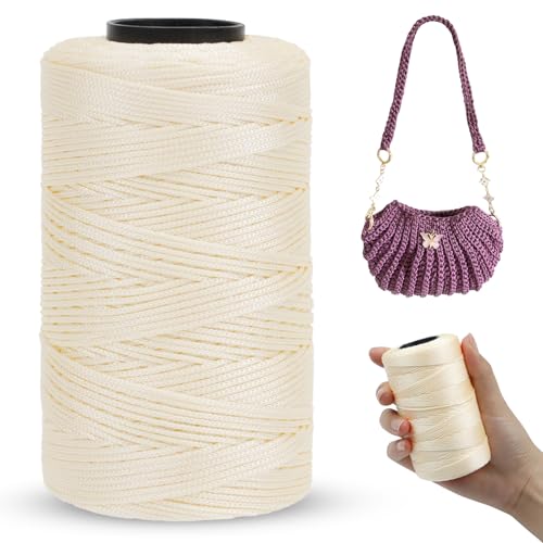 LEREATI Polyester Macrame Cord 1mm x 251yards Polyester Yarn for Crocheting Braided Polypropylene Cord Crochet Bag Cord Macrame Yarn for Crocheting, Handbag, Beading, DIY Crafts (Beige)