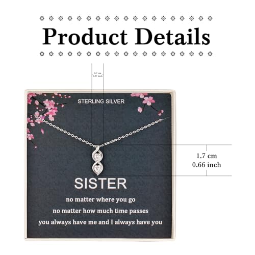 Sister Gifts from Sister, Sterling Silver Infinite Two Interlocking Infinity Double Hearts Necklace, Birthday Jewelry Gift Necklaces for Sisters, No Matter2