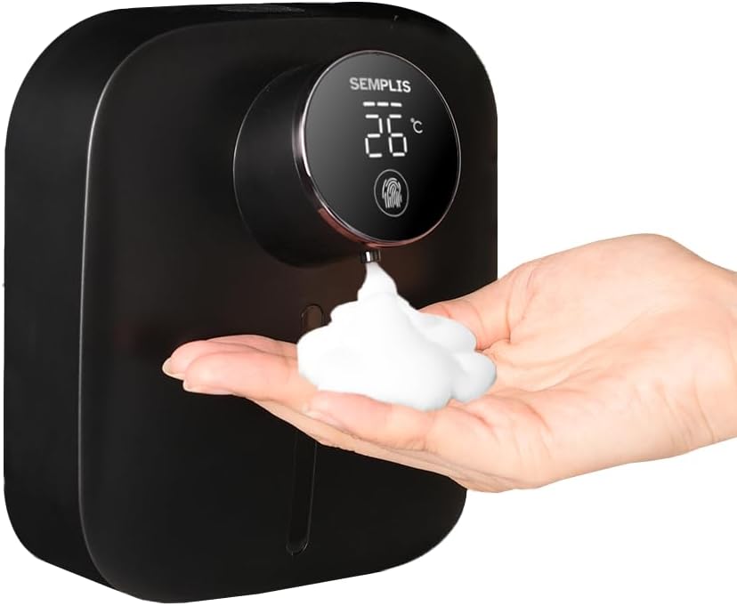 Automatic Soap Dispenser – Touchless Foaming Hand Soap Dispenser with Digital Display, 6 Adjustable Foam Levels, USB Rechargeable Wall‑Mount for Bathroom & Kitchen, 10.82 oz/320 ml (Black)