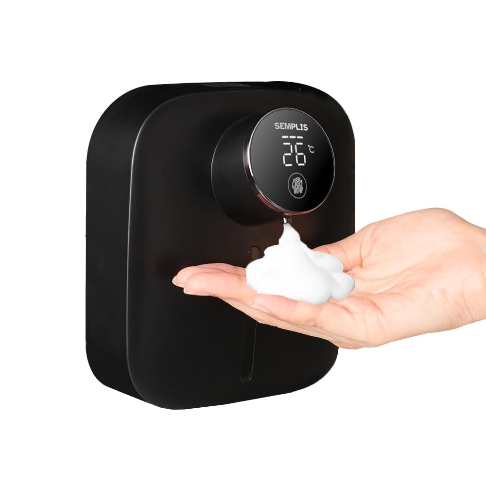 Automatic Soap Dispenser – Touchless Foaming Hand Soap Dispenser with Digital Display, 6 Adjustable Foam Levels, USB Rechargeable Wall‑Mount for Bathroom & Kitchen, 10.82 oz/320 ml (Black)