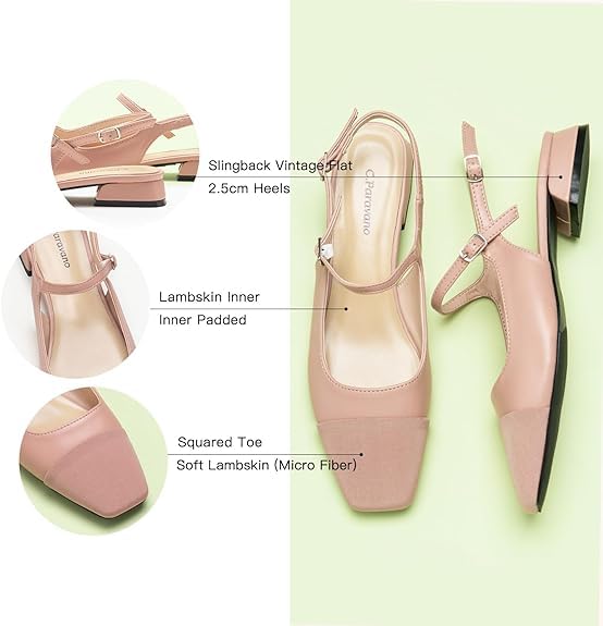 CParavano-Womens-Slingback-Square-Toe-Slingback-Flats-Ankle-Strap-Flats-Sandals-Slip-on-Casual-Flats-Shoes-Leather-Dress-Shoes-for-Wedding