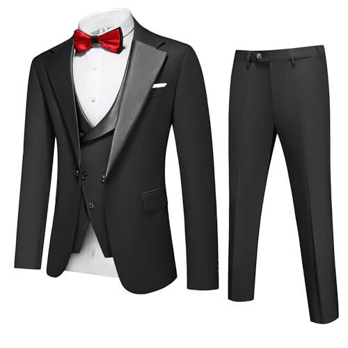 UNINUKOO Mens Tuxedo Suit Set 3 Piece Slim Fit One Button Formal Wedding Party Prom Suits for Men