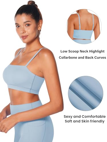 Image of Sunzel Adjustable Straps Sports Bra Padded Yoga Crop Top Light Support | Buttery Soft, Wireless, Adjustable Spaghetti Straps, Removable Pads, Bandeau Bra with Straps, Workout Gym Daily Wear