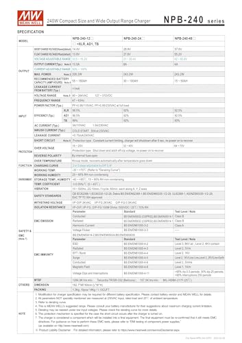 MEAN WELL NPB-240-24XLR 243.2W Compact Size and Wide Output Range Charger NPB-240