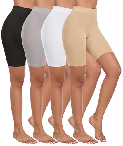Okimay 4 Pack Slip Shorts for Under Dress Women Seamless Boyshorts Panties Anti Chafing Shorts