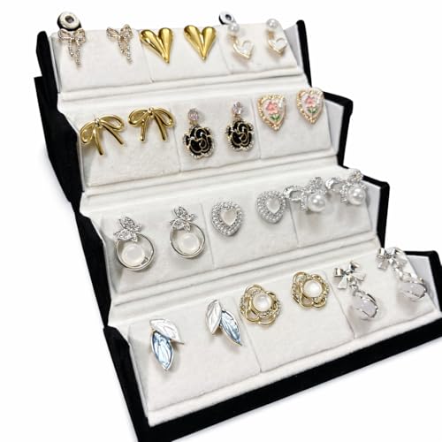 Image of Korean Designer Stud Earrings Set with Folding Jewelry Organizer Box | 12 Pairs Trendy Korean Style Stud Earrings for Women & Girls | Random Designs & Colors | Fashion Jewelry Gift Set with love note.