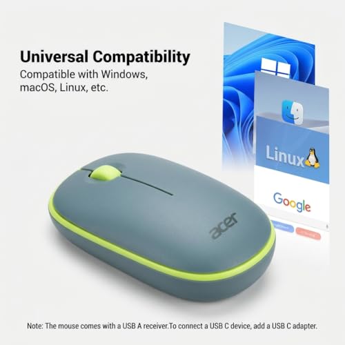 Image of Acer Wireless Mouse for Laptop, 2.4GHz Wireless Mouse with USB Receiver - Smooth Tracking, 12-Month Battery, for Windows, macOS, ChromeOS, Compatible with PC, Mac, Laptop, Tablets - Blue