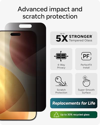 Image of ZAGG Privacy XTR Screen Protector for iPhone 17 Pro Max - 4-Way Privacy Full-Screen Filter, 5X Stronger, Fingerprint-Resistant Tempered Glass, Smooth Feel, Easy Two-Step Installation