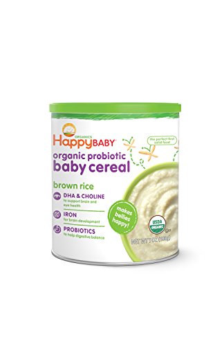 Happy Baby Organic Probiotic Baby Cereal with DHA & Choline, Brown Rice, 7-Ounce Canisters (Pack of 6)