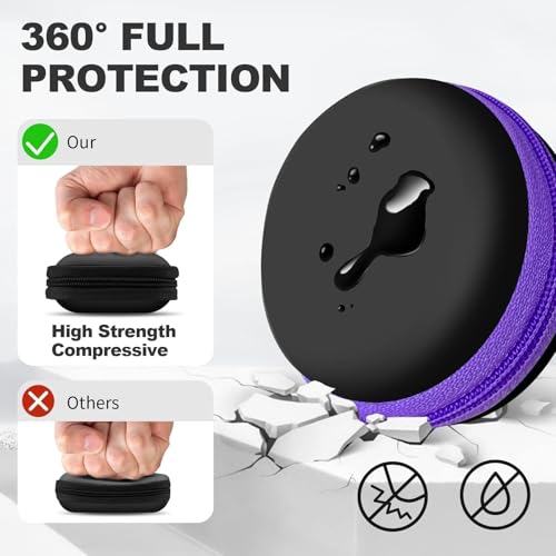 Image of 2Pack Round Earbud Case Portable EVA Carrying Case Storage Bag Cell Phone Accessories Organizer with Carabiner for Earphone, Earbud, Earpieces, SD Memory Card, Camera Chips, Black /Purple