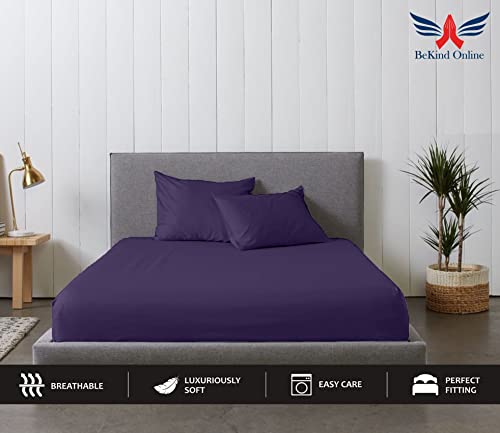 Image of Alberta King - 96 inchx96 inch Size Luxury 600 Thread-Count 100% Egyptian Long Staple Cotton Sheets Set Sheet Set Soft & Silky Sateen Weave 35 Inch Deep-Pockets - Alberta King, Plum