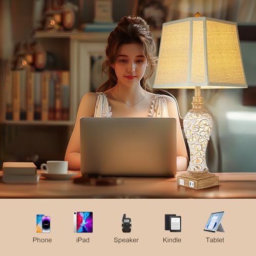 285-Rustic-Table-Lamp-Set-of-2-For-Living-Room-Farmhouse-Lamps-for-Bedroom-Bedside-Lamps-with-Night-Lights-And-USB-CA-Charging-Ports-for-Decor-Office-Study-Hotel-Bulbs-Included 285 Rustic Table Lamp Set of 2 For Living Room Farmhouse Lamps for Bedroom Bedside Lamps with Night Lights And USB CA Charging Ports for Decor Office Study Hotel Bulbs Included