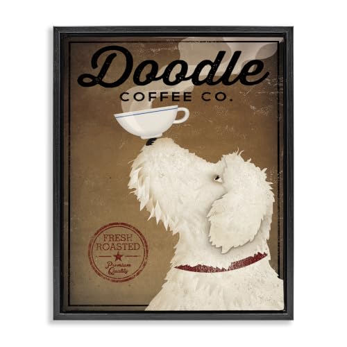 Vintage Doodle Coffee Dog Sign, 17 x 21 Inch Canvas in Floater Frame