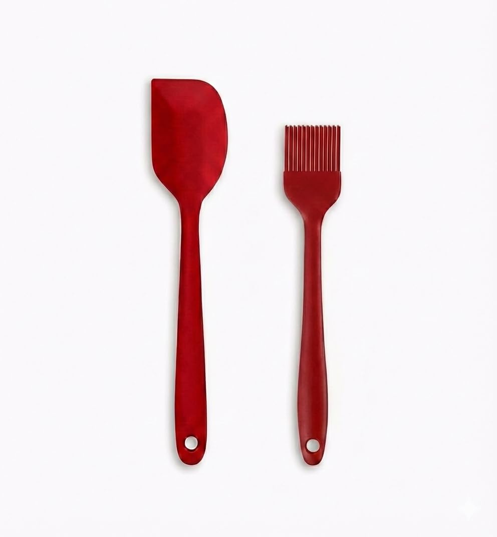 Silware Silicone Spatula & Brush Set | Food-Grade, Heat Resistant, Non-Stick Safe Utensils for Roti, Paratha, Cake, Tadka & Baking | Easy Clean Kitchen Tools (2-Piece, Multicolor)