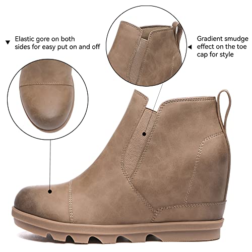 Athlefit Women's Wedge Ankle Boots Comfort Slip-On Waterproof Leather Platform Booties2