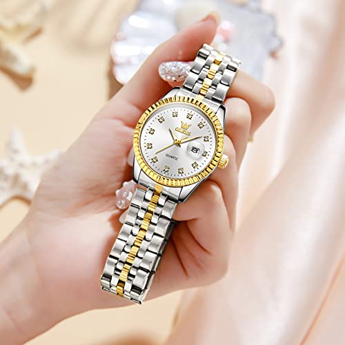 OLEVS Watches for Women Diamond Luxury Dress Women Watches Analog Quartz Waterproof Day Date Stainless Steel Wristwatch