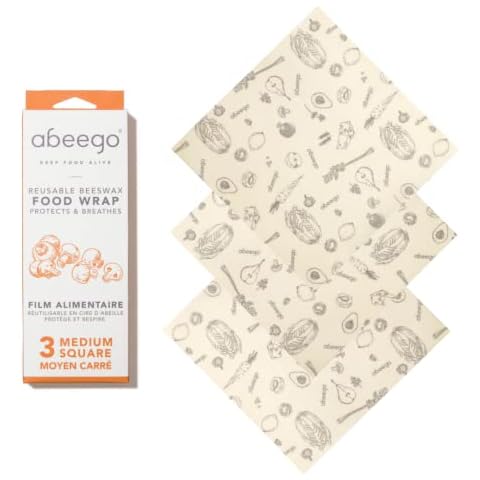 Abeego, The Original Beeswax Food Storage Wrap - Set of Three 10" Natural Square Sheets Cover