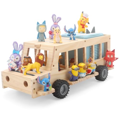 Image of School Bus for Tonies Box 1 /2 Organizer Shelf Storage, Wooden Bus Magnetic Storage Holder for Toniebox Player Tonies Figures Characters for Children, Display Collection 20~30 Tonie Box Characters