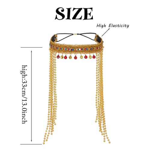 Campsis Egyptian Gold Headpiece, Beaded Tassel Headband, Elastic Sequin Hair Accessories for Women