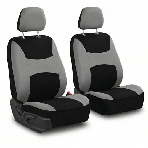 Image of FH Group Universal Car Seat Covers Front Set for SUV Truck Sedan Vans | Waterproof All-Purpose Cloth Seat Cover Set Airbag Compatible Washable Split Bench Protector Interior Upgrade - Gray