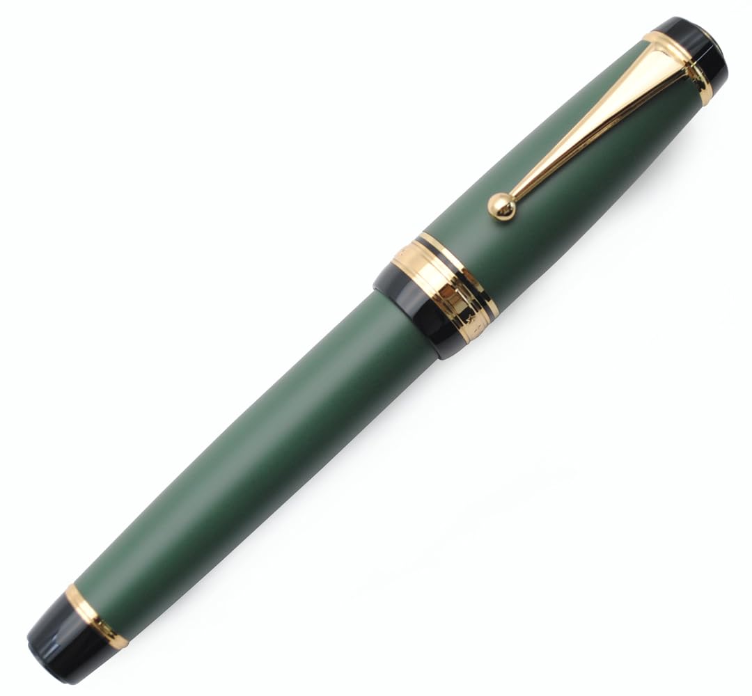 Ensemble de stylo-plume en métal à pointe moyenne 0,7 mm, avec convertisseur de recharge d'encre, 5 cartouches d'encre et coffret cadeau (pointe moyenne 0,7 mm, vert mat)