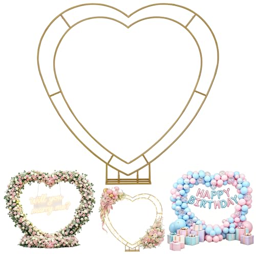 Metal Double Heart Arch Stand for Proposal Heart Shaped Balloon Arch StandHeart Shaped Arch Frame for Proposal Ceremony Valentines Day Engagement Birthday Party Baby Shower Decoration Decor