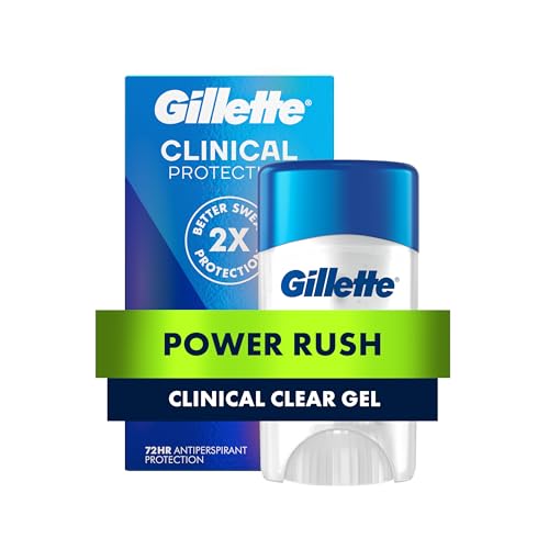Image of Gillette Clinical Antiperspirant and Deodorant for Men, 72HR Sweat & Odor Protection, Long Lasting Freshness, Anti-White Mark Technology, Clear Gel, Power Rush Scent, 1.6 oz