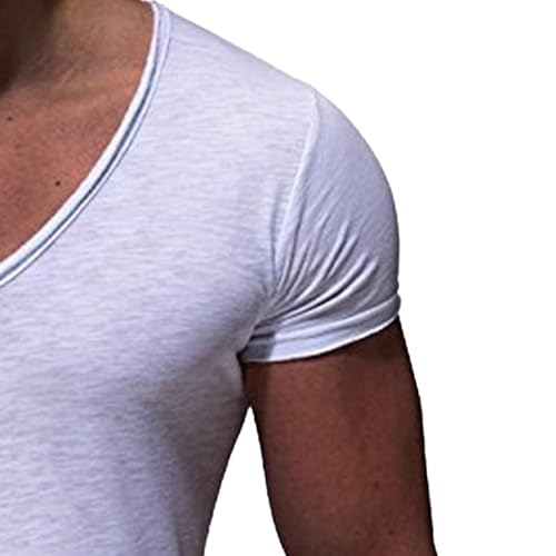 Camisetas básicas de color sólido para hombre, ajustadas, cuello en V, manga corta, gimnasio, entrenamiento, camiseta de manga corta para hombre, Blanco, XL
