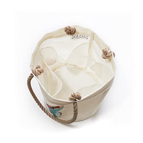 Sea Bags Recycled Sail Cloth Multicolor Sea Turtle Beachcomber Bucket Bag Seashell Bag, Sail Cloth Organizer Bucket Inside Pockets and Mesh Bottom2