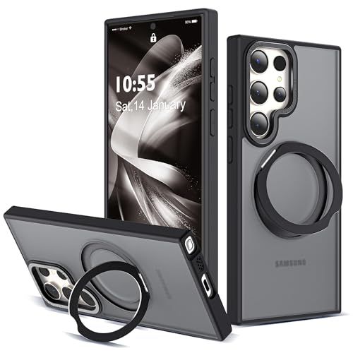 Image of Compatible with Samsung Galaxy S24 Ultra Case with 360Rotatable Magnetic Ring Stand Compatible with Mag-Safe Military Protection Matte Translucent Phone Cases for S24 Ultra 6.8 inch,Black