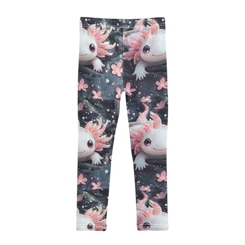 Boccsty Cute Axolotl Pink Sakura Flowers Girls Leggings Kids Yoga Pants Dance Active Tights 4T2