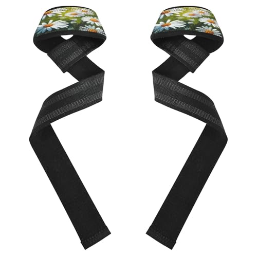 STAYTOP Cute White Daisy Wrist Straps for Weightlifting,Lifting Straps with Neoprene Cushioned Wrist Padded and Anti-Skid Silicone for Strength Training,Bodybuilding,Deadlifting