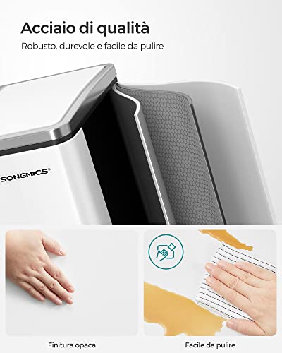 SONGMICS Cestino da Cucina, Pattumiera per Raccolta Differenziata 3 x 18L, 3 Scomparti per Riciclaggio, Coperchi a Chiusura Morbida, Pedali, Acciaio, Bianco Nuvola LTB54WT - Immagine 2