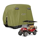 10L0L 4 Passenger Golf Cart Cover Fits EZGO, Club Car and Yamaha, 400D Waterproof Durable Polyester Golf Cart Cover with Three Zipper Doors Windproof Sunproof - Army Green