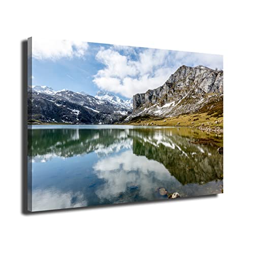 INGENIA HOME Cuadro lienzo canvas Lago Ercina Parque Nacional de los Picos de Europa, Principado de Asturias - Alta resolución – Varias medidas (60_x_40_cm)