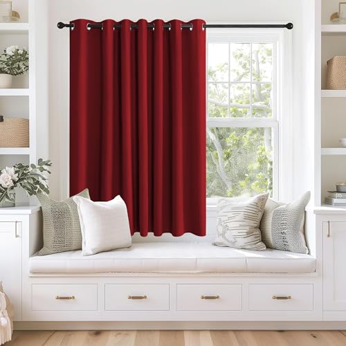 NICETOWN Blackout Curtains 63 inches Long for Living Room Bedroom, Grommet Thermal Insulated Room Divider Drape Window Treatment for Sliding Patio Door, W100 x L63, 1 Panel, Burgundy Red