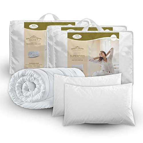15.0 Tog Winter Duvet, Size Double With 2 Pillows - 200 x 200cm Soft Cotton Cover, Anti-Allergy Hollowfibre Filling Microfiber Duvet Quilt & 2 Deluxe Superfirm Pillows. Machine washable.