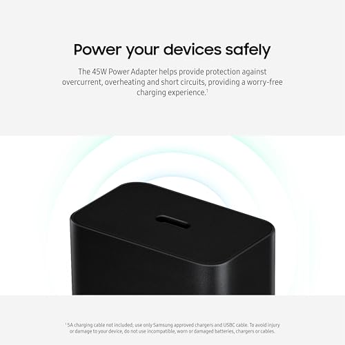 Image of SAMSUNG 45W Wall Charger Power Adapter, Cable Not Included, Super Fast Charging for Galaxy Phones, Tablets and USB Type C Devices, Low Standby Power Consumption, EP-T4511NBEGUS, Black