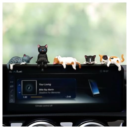 Cat Car Interior Accessories Dashboard Decorations, Set of 5 Cute Car Dash Decor Rearview Mirror Ornament for Women Girl