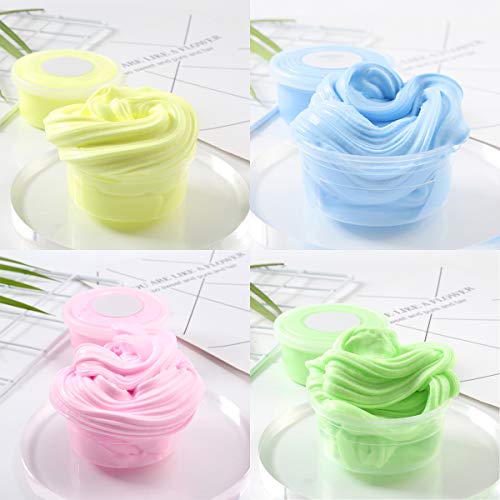 LACKINGONE Kit de 4 Pièces Slime Fluffy Anti Stress Jouets No Borax Non-Collant Intellectuel DIY Educatif Jouets Et Créatif Cadeau Anniversaire Fête pour Enfants et Adultes