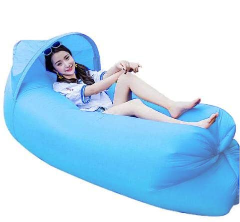 Moonshuttle Canopy Portable Inflatable Lounger air Sofa Hammock Sunshade Beach Backyard Camping and Anti air Leaking (Sky Blue)