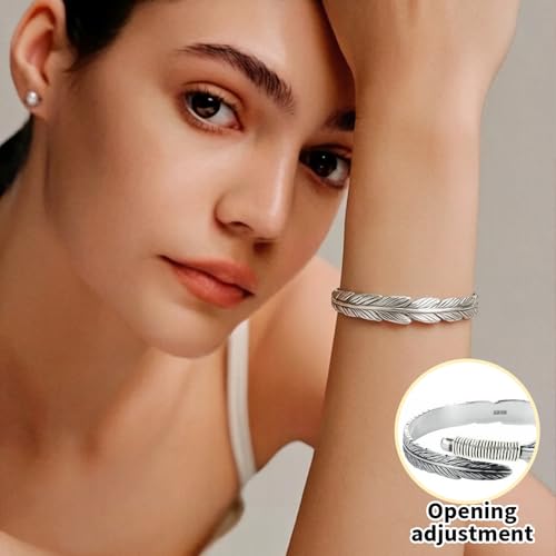 Pulsera de acero inoxidable con diseño étnico de pluma miniatura 4