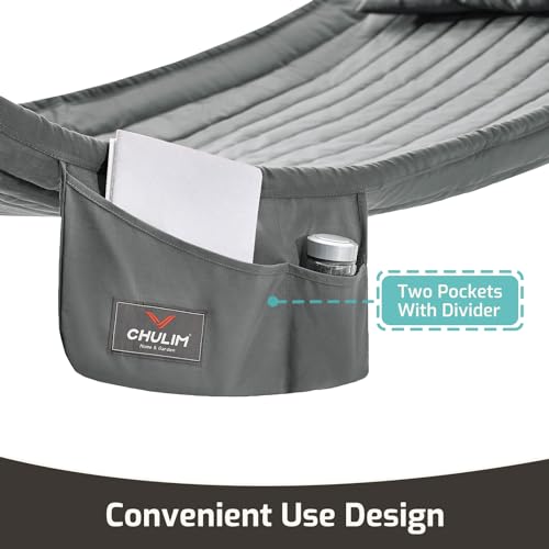 Image of CHULIM Double Quilted Fabric Hammock with Hardwood Spreader Bars and Pillow 450 LBS Capacity 2 Person Large Hammock for Outdoor Patio Backyard Poolside - Dark Grey