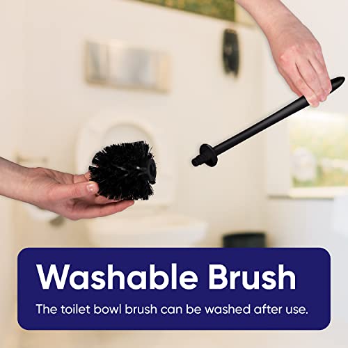 Image of Toilet Brush Cleaner and Holder Black Toilet Bowl Cleaner Brush with Scrubbing Wand, Brush and Storage Caddy for Easy Bathroom Cleaning