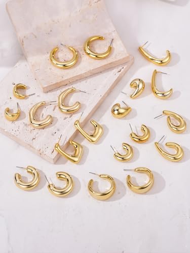 10 Pairs Hypoallergenic Chunky Gold Dangle Earrings for Women Trendy Thick Gold Plated Hoop Earrings Set Lightweight Jewelry4