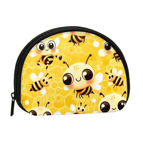 Portable Coin Purse Bee-Honeycomb-Cute Mini Zippered Money Pouch Card Holder